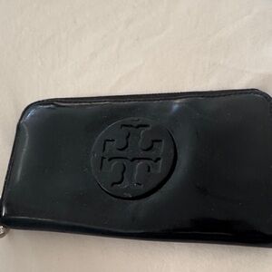 Tory Burch Black Patent Zip Around Wallet